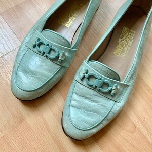 Salvatore Ferragamo Women's pastel aqua Loafers with Gancini logo